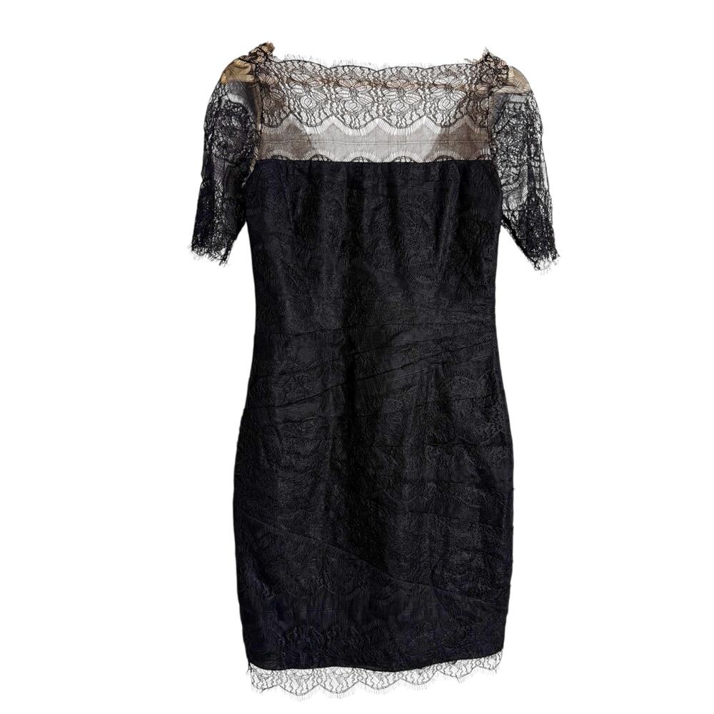 Tracy Reese Black Eyelash Lace Short Sleeve Cocktail Sheath Dress Size 8